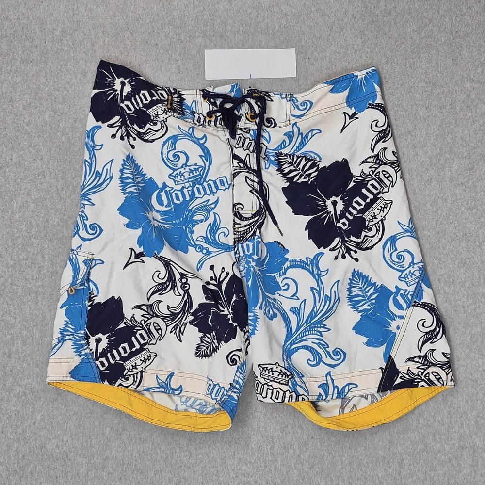 Corona Extra Men Shorts XXL/38 White Swimwear Floral Corona Logo Board Shorts